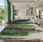 Ciicool Modern Abstract Green Rug for Living Room, 10'x14' Machine Washable Area Rug Non-Slip Rug, Low-Pile Contemporary Indoor Dining Floor Carpet for Bedroom Office Under Table Home Decor