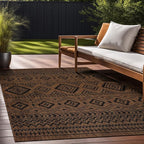 Beverly Rug Waikiki Boho Indoor Outdoor Rug 6x9, Washable Outside Carpet for Patio, Deck, Porch, Bohemian Area Rug, Farmhouse Rugs, Aztec Tribal Rug, Nut Brown and Black