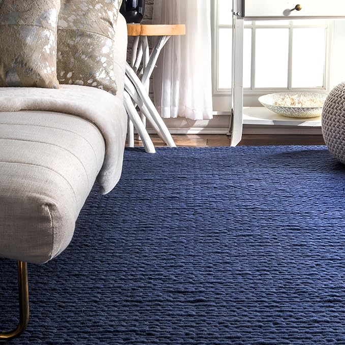 nuLOOM 3x5 Penelope Wool Braided Handmade Area Rug, Navy, Solid Rustic Farmhouse Style, For Bedroom, Living Room, Hallway, Entryway