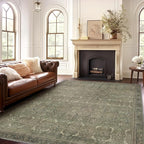 3x5 Area Rug Machine Washable Boho Rug for Living Room,Ultra-Thin Low Pile Carpet,Lightweight Indoor Printed Rug,Non Slip Floral Area Rug for Bedroom, Dining Room, Home Office,Muted Green