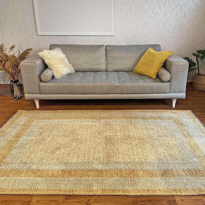 Alfa Rich 4x6 Amber Gold Washable Area Rugs for Living Room Bedroom Kitchen Cotton Pet Friendly Rug