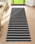 Lahome Striped Easy Jute Kitchen Runner, 2x6 Washable Rug Runners for Hallways Non Slip Entryway Rug, Farmhouse Neutral Indoor Outdoor Black Carpet for Laundry Room Front Porch