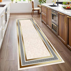 Classic Bohemian Hallway Rugs, 4x12ft, Western Retro Greek Key Beige Fade Resistant Hall Rug, Washable Kitchen Low-Pile Floor Carpet Runners for Bathroom Laundry