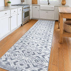 KILOCOCO Hallway Runner Rug 3'x10' Washable Printed Moroccan Runner Rug Non Slip Entryway Runners Soft Indoor Long Floor Rugs for Bedroom Kitchen Living Room Geometric Boho Carpet Runners, Grey White
