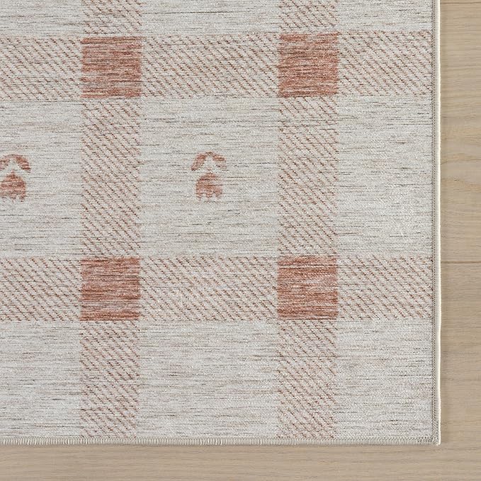 Dash & Albert Zale Peach Machine Washable Rug, 7.5 X 9.5 Feet, Oranges/White Plaid Pattern