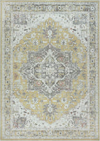 Bloom Rugs Washable Non-Slip 9' x 12' Rug - Yellow Traditional Medallion Area Rug for Living Room, Bedroom, Dining Room, and Kitchen - Exact Size: 9' x 12'