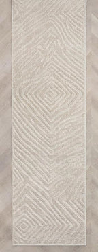 Well Woven Custom Size Hallway Stair Runner - Choose Your Length - 27 Inches Wide x 8 Feet Long Runner (27" x 8' Runner) Rug - Ivory Relajo Soft Touch, Modern Geometric - Hi-Lo Pile