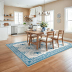 SOULFUL Medium Pile 8x10 Rugs for Living Room - Soft Underfoot Large Area Rug - Blue Boho Floral - Washable Non-Slip - Perfect for Bedroom Kids Room Under Dining Table Office