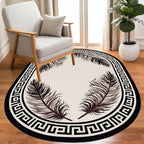 Light Beige Tan Black Greek Key Pattern Bordered Large Rugs for Living Room Bedroom Dining Room Machine Washable Non Skid Soft Area Rug 10x14 Nursery Dorm Guestroom Minimalist Oval Floor Mats Carpet