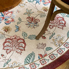 jinchan Elora 5ft Floral Round Rug for Entryway Washable Kitchen Rug Vintage Romance Design Non Slip Indoor Doormat Lightweight Low-Profile Throw Carpet for Living Room Dining Room Bedroom, Red/Beige