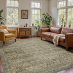 9x12 Area Rug Machine Washable Boho Rug for Living Room,Ultra-Thin Low Pile Carpet,Lightweight Indoor Printed Rug,Non Slip Floral Area Rug for Bedroom, Dining Room, Home Office,Sage