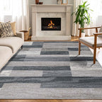 SUPERIOR Indoor Area Rug, Jute Backed, Modern Geometric Patchwork Floor Decor for Bedroom, Office, Living Room, Entryway, Hardwood Floors, Rockwood Collection, 5' x 8', Blue-Taupe