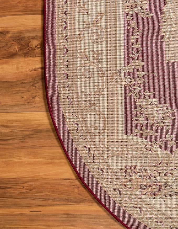 Unique Loom Versailles Collection Traditional Classic Floral Motif Area Rug (3' 3 x 5' 3 Oval, Burgundy/Ivory)