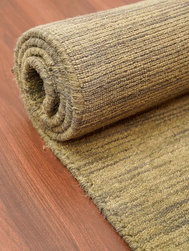 Rugsotic Carpets Hand Knotted Loom Wool ECO-Friendly Area Rugs - 4'x6', Rectangle, Green Color, Solid Plain Design, High Pile Handmade Anti Skid Area Rugs for Living Room, Bed Room (L00111)