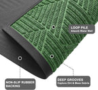 Kitinjoy Front Door Mat Outside Entrance, Sturdy Natural Dirt Trapper, Heavy Duty Rubber Doormat, Low Profile Non-Slip Backing, Easy Clean Floor Mat for Indoor Outdoor Entry, 29.5X17 Inch, Green
