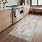 Runner Rug 2'6''x6 Non Slip Machine Washable Vintage Hallway Runner Rug, Low PileLight Weight Rugs for Entryway, Hallway, Kitchen and Corridor, Light Taupe Brown