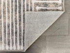 GLN Rugs Contemporary Collection - Machine Washable Area Rug, Contemporary Washable, Non Slip, Low Pile Chenille Rug, Living Room, Bedroom, Kitchen Rug (5'3" Round Lines Cream)