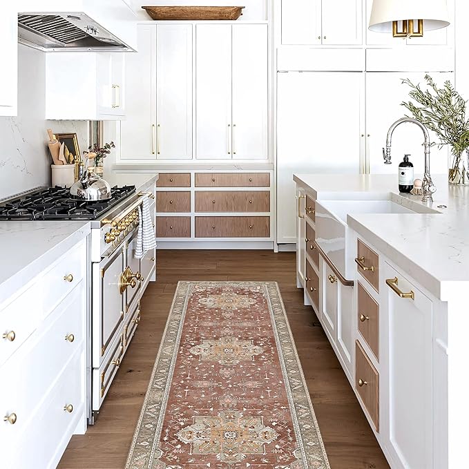 Washable Area Rug. Modern Farmhouse. Vintage. Turkish. Bohemian. Distressed. Oriental. Traditional. Rugs for Living Room. Dining. Bedroom. Office. Entryway. Foyer. (857RB, 2'5 x 9'8)