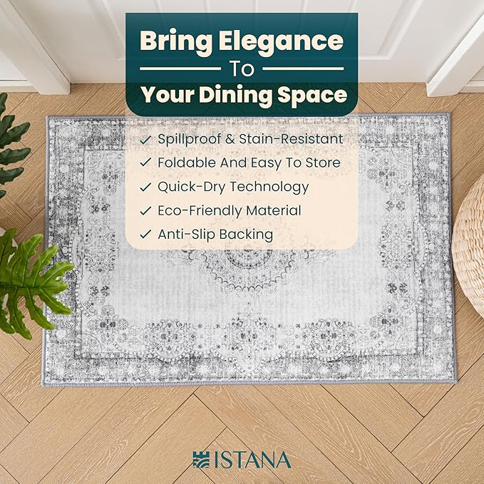 Istana 2x3 Area Rug - Grey/Gold Boho Rugs for Living Room 2x3 - Foldable Small Rugs for Bedroom - Stain Resistant Washable Rug Non Slip - Eco-Friendly Area Rugs Indoor