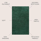 JONATHAN Y Haze Solid Low-Pile Emerald Indoor Area Rug 4x6, Coastal,Bohemian,Minimalist,Classic, Easy-Cleaning for Living Room,Bedroom,Kitchen,Pet Friendly,Non-Shedding (SEU100L-4)