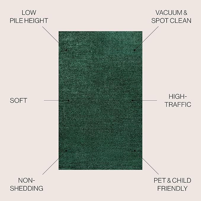 JONATHAN Y Haze Solid Low-Pile Emerald Indoor Area Rug 9x12, Coastal,Bohemian,Minimalist,Classic, Easy-Cleaning for Living Room,Bedroom,Kitchen,Pet Friendly,Non-Shedding (SEU100L-9)