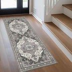 GENIMO 2X8 Hallway Runner Rug, Machine Washable Non Slip Vintage Floral Patchwork Runners, Thin Low Pile Chenille Carpet Runners for Entryway, Kitchen, Bathroom, Bedroom, Slate Gray