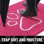 Smiry Dog Door Mat for Muddy Paws, Absorbent Dirt Trapper Non Slip Quick Dry Washable Chenille Mat for Mud Dogs, Entry Rug for Indoor and Outdoor (36x24 Inches, Hot Pink and White)