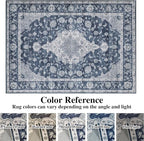 DUKINO 9x12 Area Rugs, Non Slip Distressed Living Room Rugs, Soft Large Washable Area Rugs with Low Pile & No Shedding, Faux Wool Rugs for Bedroom Aesthetic, Dining Room, Blue