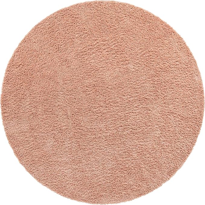 Unique Loom Davos Shag Collection Area Rug - Solid (10' Round, Dusty Rose)