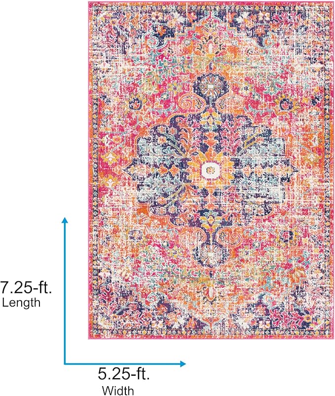 Livabliss Odelia Vintage Bohemian Area Rug,5'3" x 7'3",Pink/Orange