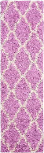 SAFAVIEH Dallas Shag Collection Runner Rug - 2'3" x 8', Pink & Ivory, Trellis Design, Non-Shedding & Easy Care, 1.5-inch Thick Ideal for High Traffic Areas in Living Room, Bedroom (SGD257I)