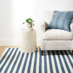 Home Conservatory Ladder Stripe Navy/Ivory Handwoven Wool 2.5 X 8 Feet, Blue/Ivory Stripe Pattern