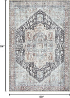 Bloom Rugs Washable Non-Slip 5' x 7' Rug - Charcoal/Brown Traditional Medallion Area Rug for Living Room, Bedroom, Dining Room, and Kitchen - Exact Size: 5' x 7'