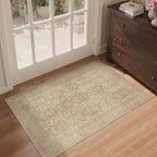 Bavni Small Throw 2x3 Vintage Floral Rug, Washable Non Slip Cute Area Rug for Entryway, Bedroom, Kitchen or Bathroom, Low Pile Carpet, Brown Pink
