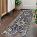 KOZYFLY Runners for Hallways 2x5 Ft Washable Kitchen Runner Rug Boho Runner Rug for Entryway Indoor Gold Navy Printed Oriental Faux Wool Floor Carpet Runner for Laundry Room Kitchen Hall