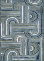 CAMILSON Indoor Outdoor Rug, Aqua 5x7 Geometric Arch Striped Area Rugs for Patio and Home Areas, Easy-Cleaning Non-Shedding Living Room, Garden and Deck Washable Outside Carpet (5 x 7)