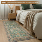 2x5 Hallway Runner Rugs Non Slip Washable Runner for Entryway Bathroom Kitchen Bedroom, Boho Green Runner, Thin Low Pile Chenille Carpet with Rubber Backing, Dark Sage/Gold