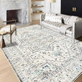 Enkor Area Soft Rugs 6x9 Washable Non Slip Boho Floor Rugs for Living Room Bedroom, Vintage Style Farmhouse Mat for Kitchen Entryway White & Grey