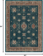 RUGGABLE Washable Vintage Area Rug – Verena Teal Blue 5x7, Stain-Resistant, Non-Slip – Medium Machine Washable Rugs for Living Room, Bedroom, Hallway, Entryway & Office–with Standard Pad