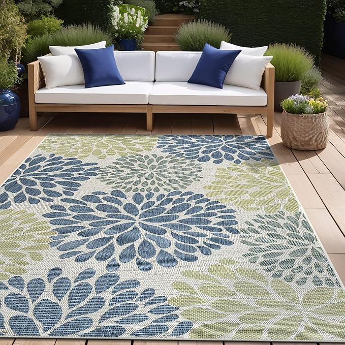 Beverly Rug Outdoor Rug 5x7 Modern Exotic Tropical Leaf Area Rugs for Indoor and Outdoor Patio Deck Porch Garden Water Resistant Washable Outside Carpet (5 x 7 Olive)