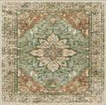 Area Rugs Square 7ft Washable Non-Slip, Floral Vintage Distress Print Pattern Medallion Carpet for Living Room Bedroom Dining Room, Brick Red Rust Neutral Brown Burnt Orange Green