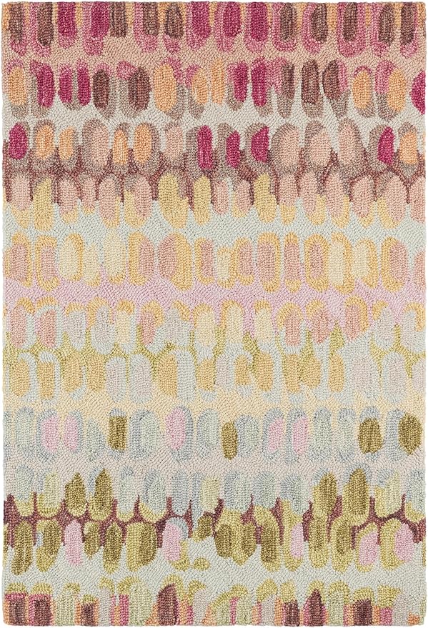 Dash & Albert Paint Chip Stone Hand Micro Hooked Wool Rug, 9.5 X 13.5 Feet, Pink/Blue Geometric Pattern