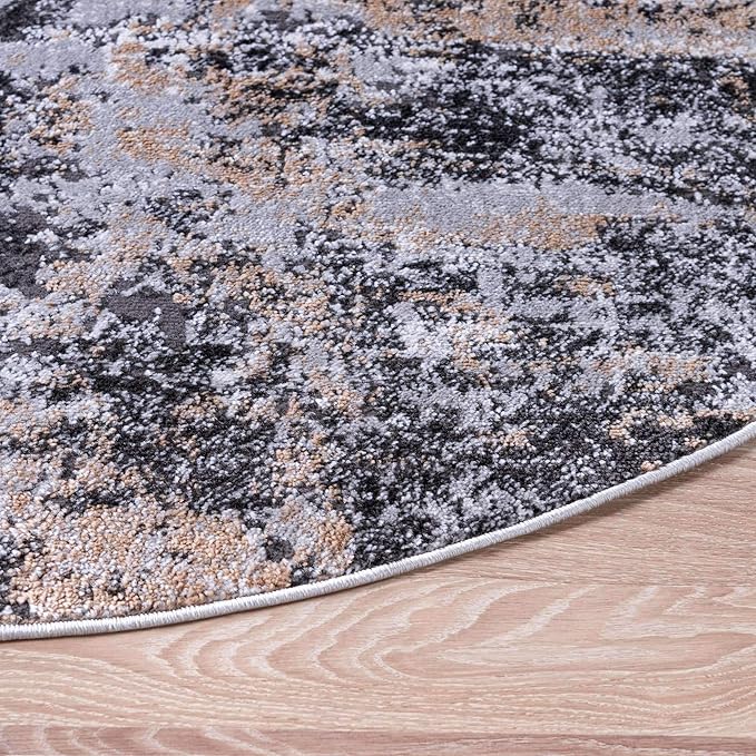 Rugs.com Leipzig Collection Round Rug – 7 Ft Round Beige Low-Pile Rug Perfect for Kitchens, Dining Rooms