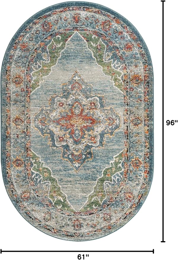Unique Loom Isabella Collection Area Rug - Rossellini (5' 1" x 8' Oval, Blue/ Beige)