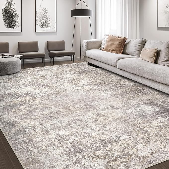 Area Rug Living Room Rugs - 7x10 Washable Large Soft Indoor Neutral Modern Abstract Low Pile Rug Carpet for Bedroom Dining Room Farmhouse Home Office - Brown