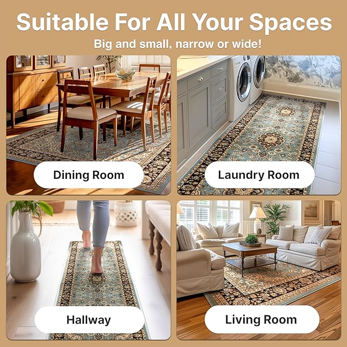 Well Woven Barclay Collection Medallion Kashan Light Blue 3x10 Runner Rug - for Hallways, Kitchens, and Entryways