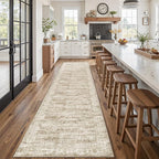 Runner Rug 2'6" x 14' Washable Non-Slip Runner Rugs for Kitchen Bathroom Laundry Room Vintage Ultra Thin Runners for Hallway Entryway Brown