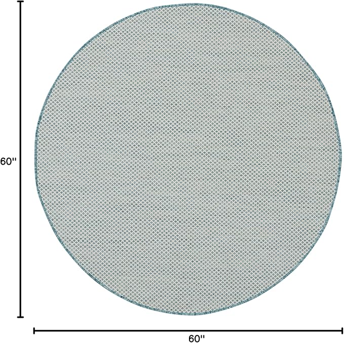 Nourison Home Courtyard Ivory Aqua 5' x Round Area Rug - Easy Clean, Non Shedding, Bed Room, Living Room, Dining Room, Kitchen (5' x Round)