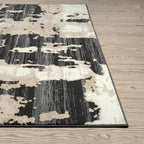 Abani Terra Cream Area Rug for Living Room, Bedroom - Black Abstract Pattern - 6' Round - Durable & Easy to Clean