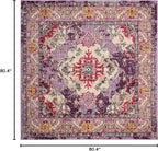 SAFAVIEH Monaco Collection Area Rug - 6'7" Square, Violet & Fuchsia, Boho Chic Medallion Distressed Design, Non-Shedding & Easy Care, Ideal for High Traffic Areas in Living Room, Bedroom (MNC243P)